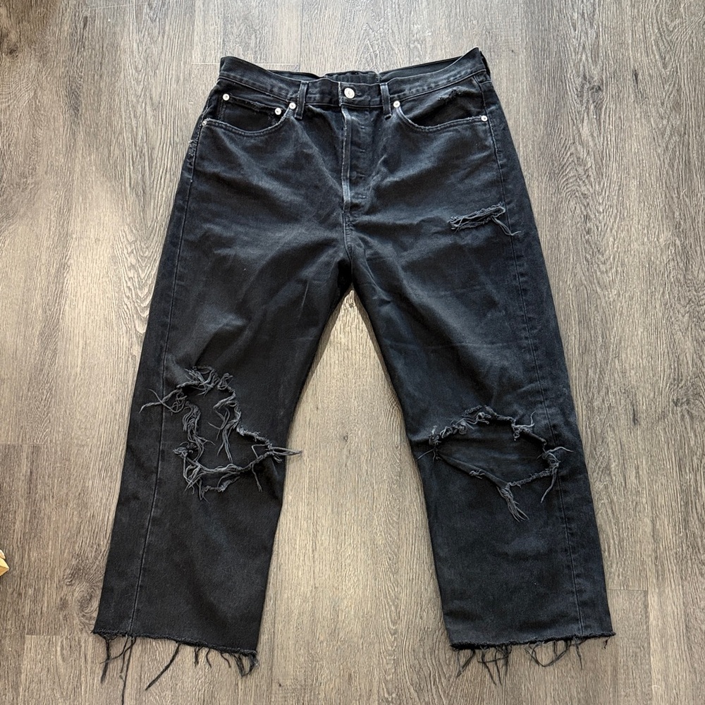 Distressed Black Cropped Agolde Denim